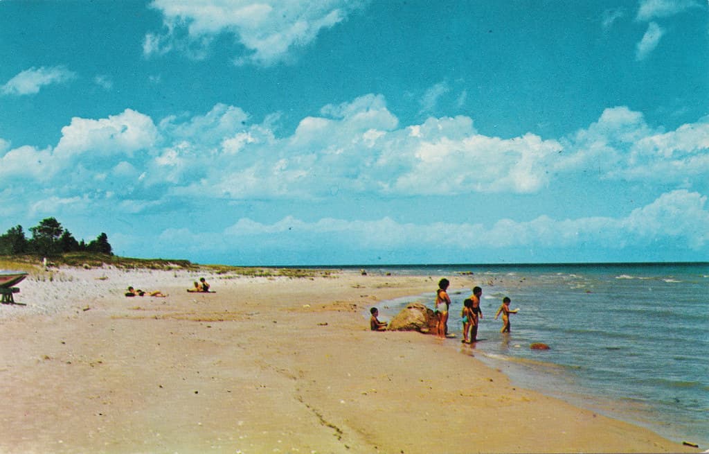 NE Rogers City MI 1960s LAKE HURON BEACH BABES and Family Fun in Presque Isle County at P. H. Hoeft State Park DEVELOPED BY THE CCC in 1933 but was formally established in 1921