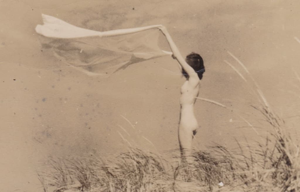 NE Rogers City MI 1950s RPPC LL COOK lively, entertaining, and mildly titillating Nude Pretty Gal on the Lake Huron Beach Travel and Tourism Card Vacation FUN on the Sunrise Side1