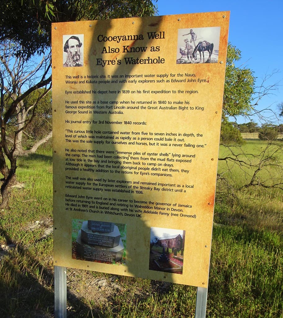 Streaky Bay Eyre Peninsula. Eyre's waterhole. The explorer camped here before he set off to cross the Nullarbor Plain to Albany in Western Australia in 1840.