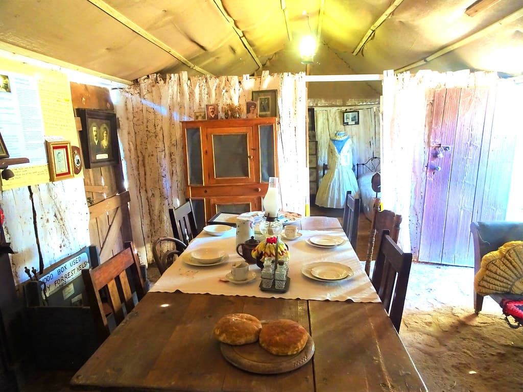 Streaky Bay National Trust Museum. A pioneer's 1880s pine and pug cottage with a hessian lined ceiling.  Eyre Peninsula.