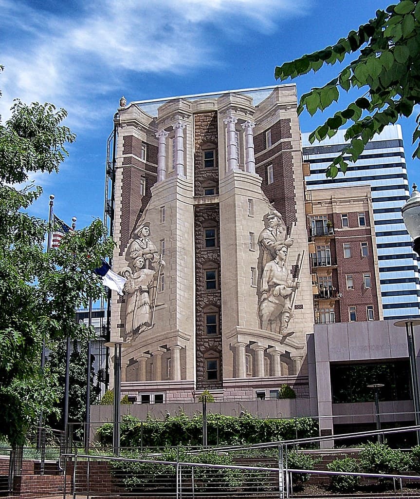 Portland Oregon - Oregon Pioneer Mural by Richard Haas - Oregon Historic Society Building