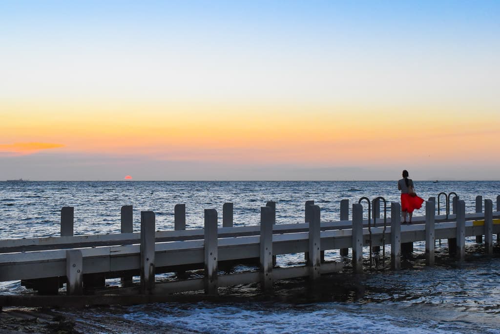 Enjoying the sunset at Brighton Beach