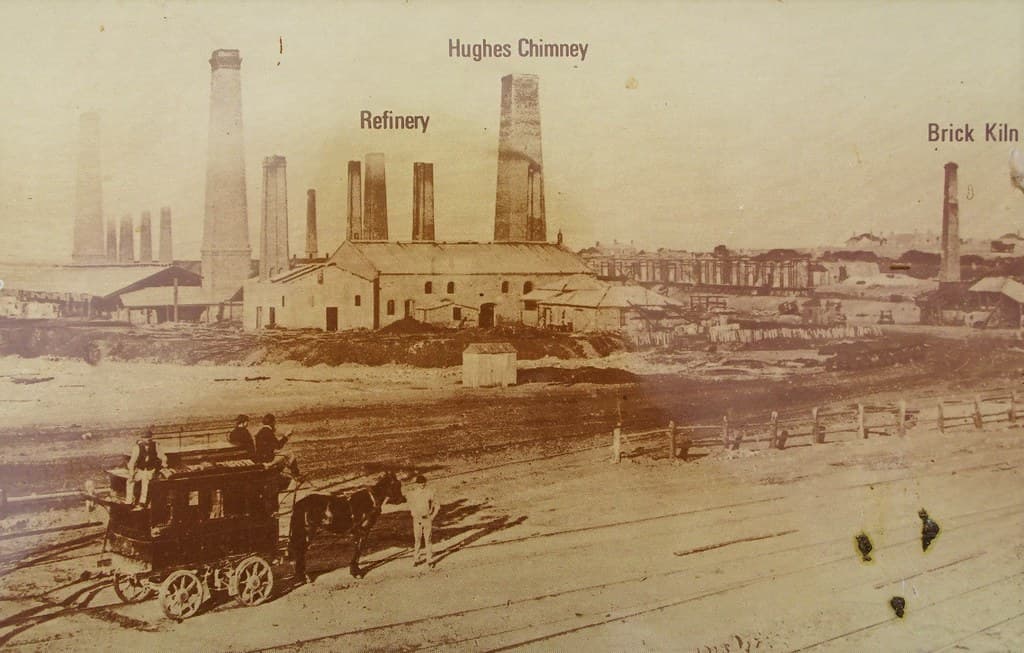 Wallaroo. Information board and photograph of the Wallaroo copper smelting works.