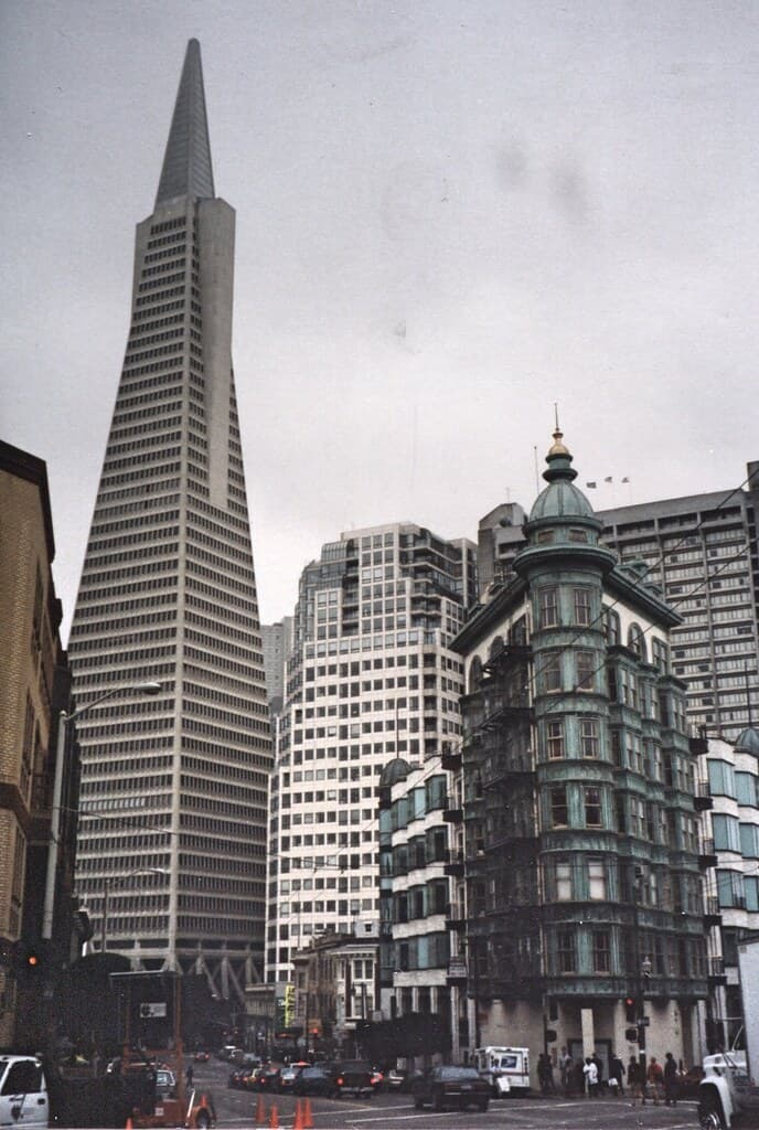 San Francisco  California - Columbus Tower & Transamerica Pyramid  - Landmark