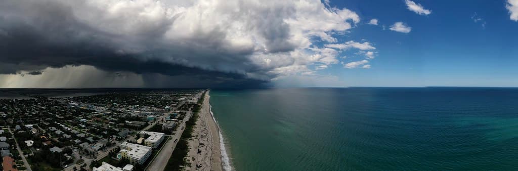 Thunderstorm panoramic view from over the Space Coast