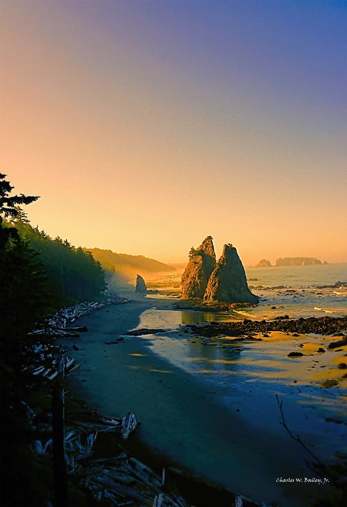 Digital Oil Pastel Drawing of Rialto Beach by Charles W. Bailey, Jr.