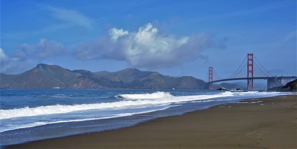 Wide... San Francisco Baker Beach, Golden Gate Bridge, CA, USA