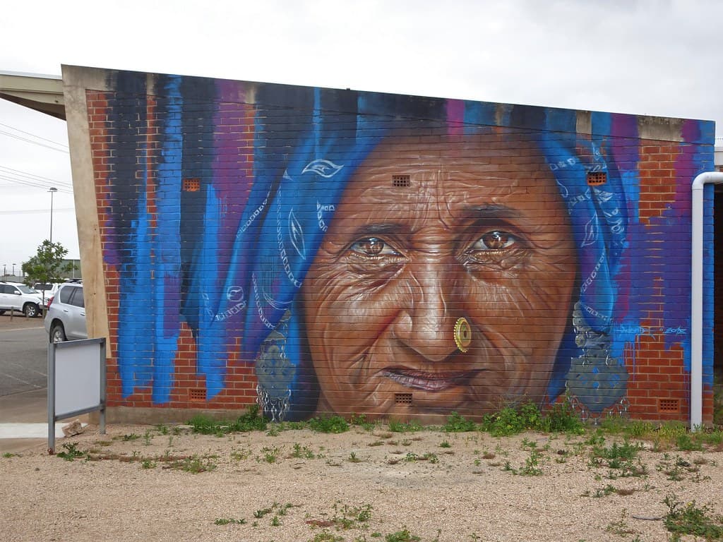 Tumby Bay. Striking Indian lady mural on the town's art trail.