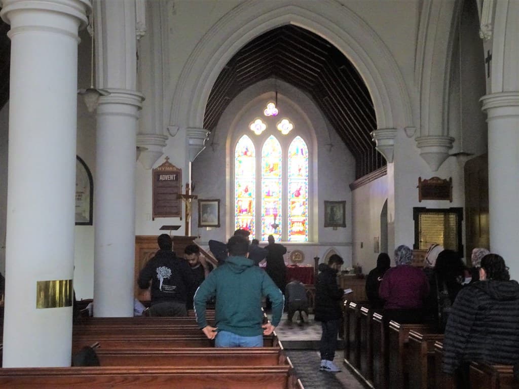 Queenscliffe. Bellarine Peninsula. The Anglican church built in 1864. Painted stucco. The tower was added in 1878. The land for it was donated by Governor La Trobe. Nave and altar.