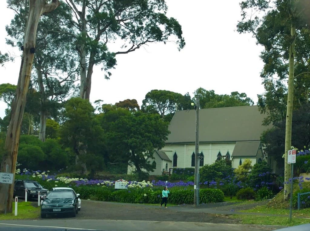 Lorne on the Great ocean Road. The wooden Gothic Anglican Church erected in 1880.