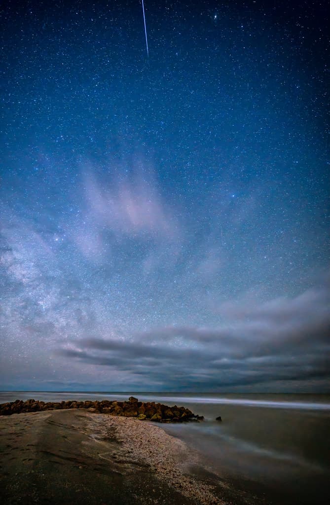 Meteor above Turner Beach in the Gulf of Mexico on Captiva Island, Florida