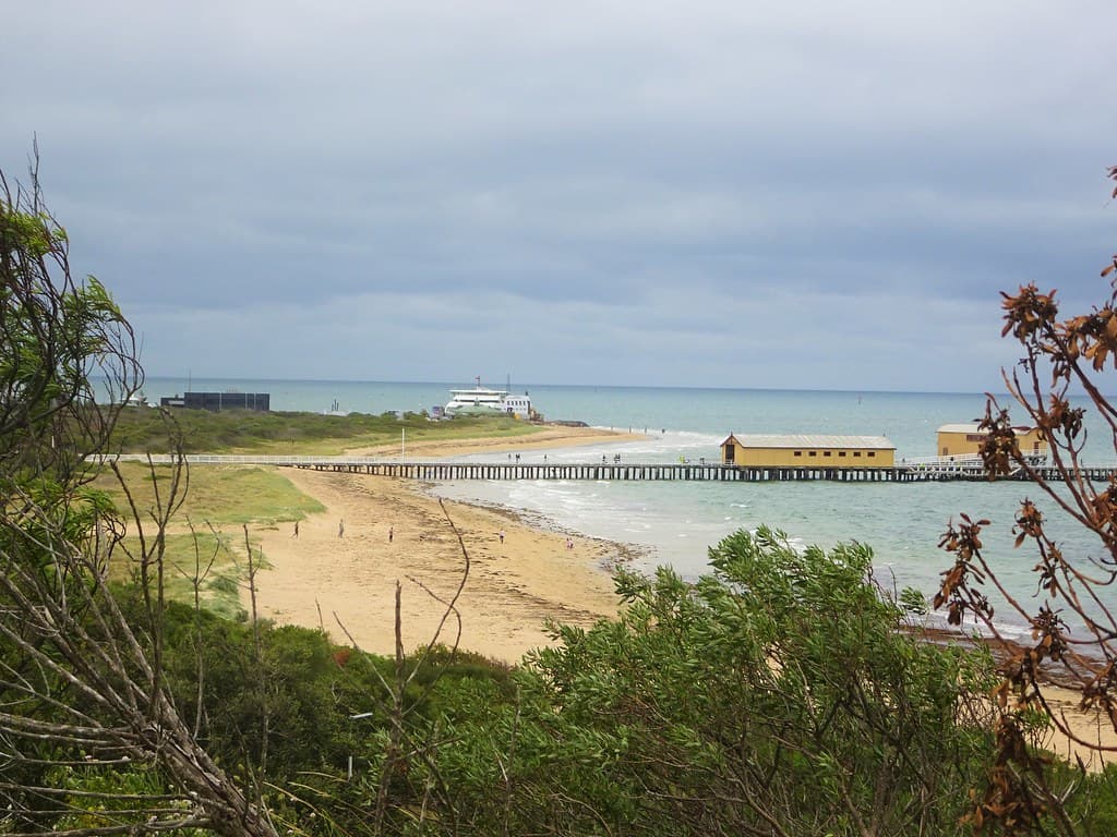 Queenscliffe on Port Phillip Bay. The beach, the pier and the Sorrento ferry.