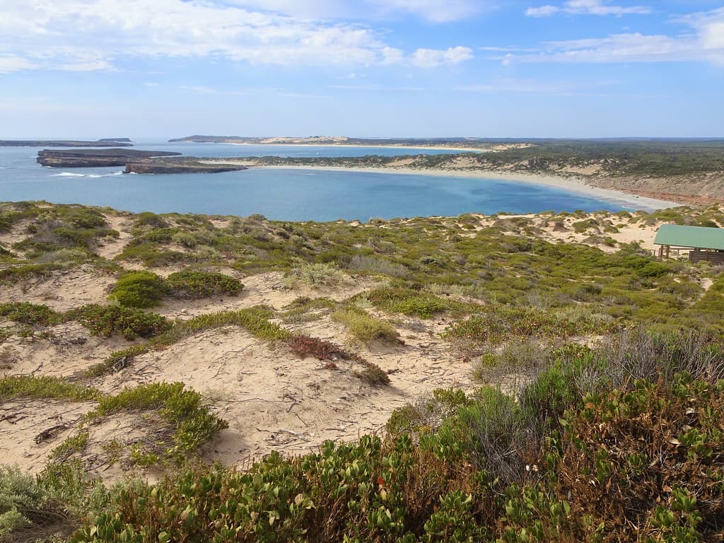 Yorke Peninsula. Innes Dhilba Guuranda National Park. At West Cape there are views of Pondalowie Bay the second bay visible, Middle Island, Althorpe Island, Kangaroo Island and only 110  kms from Port Lincoln. . . .