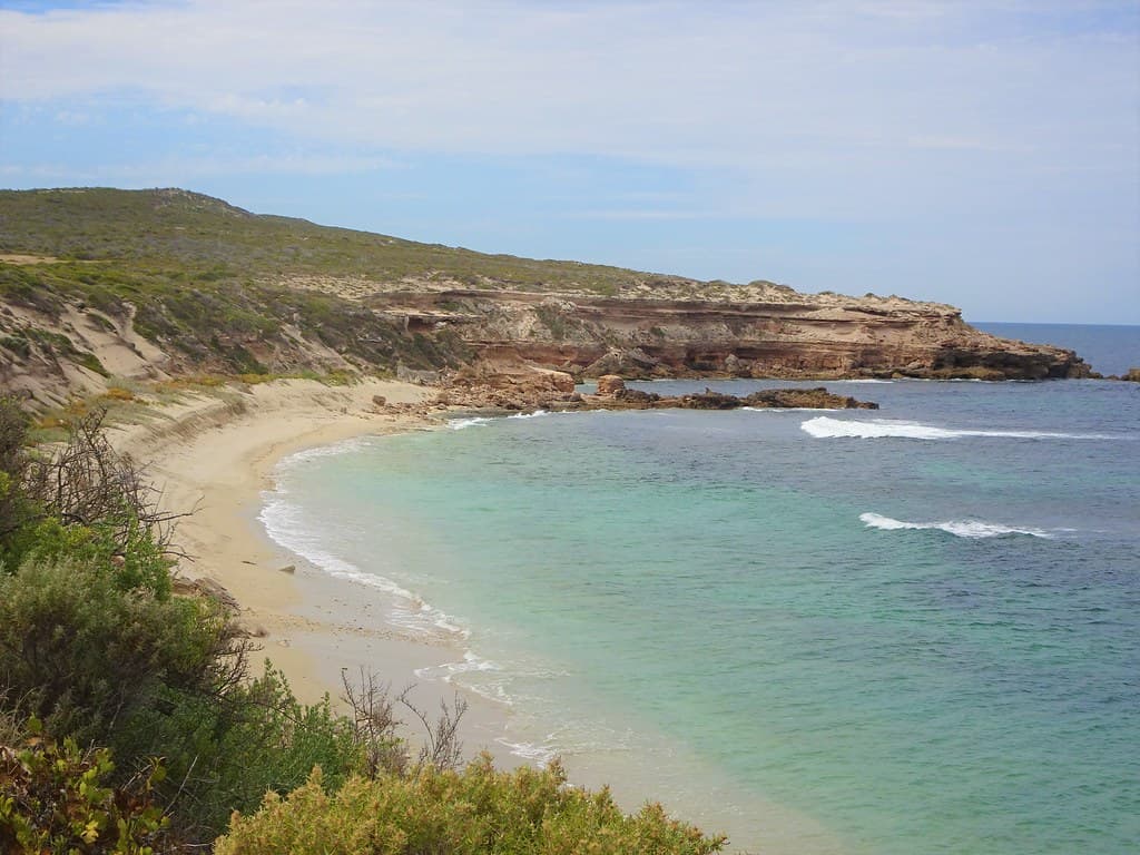 Yorke Peninsula. Innes Dhilba Guuranda National Park.  Near Stenhouse Bay. Looking along the beach near Chinaman Hat Island .