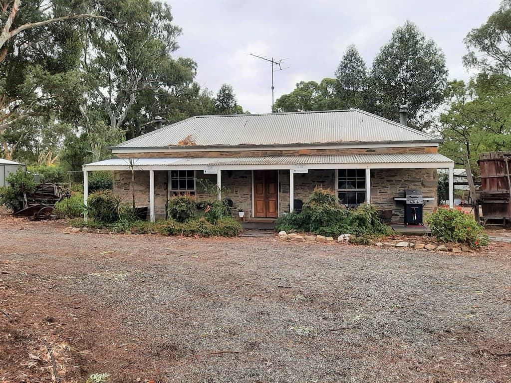 Mintaro. In the Clare Valley. An old slate cottage from the 1850s built of slabs of slate from the town's slate quarries. Now used for holiday rentals.
