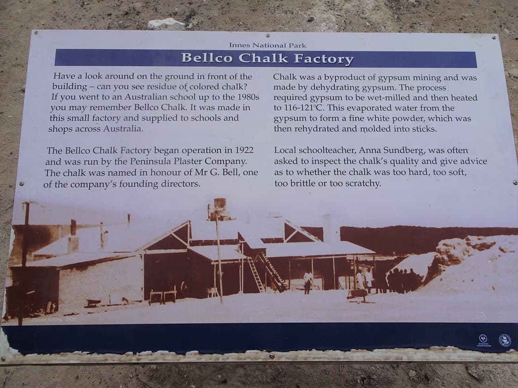 Inneston. Yorke Peninsula. Information Board about the Bellco Chalk factory which operated in the town from 1922 to 1930. Later operations were in Melbourne.