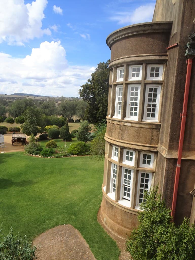 Greenthorpe. George Greene built the 57 roomed Iandra Castle on his 20,000 acre estate in 1908.  View from an upstairs bedroom balcony.  .