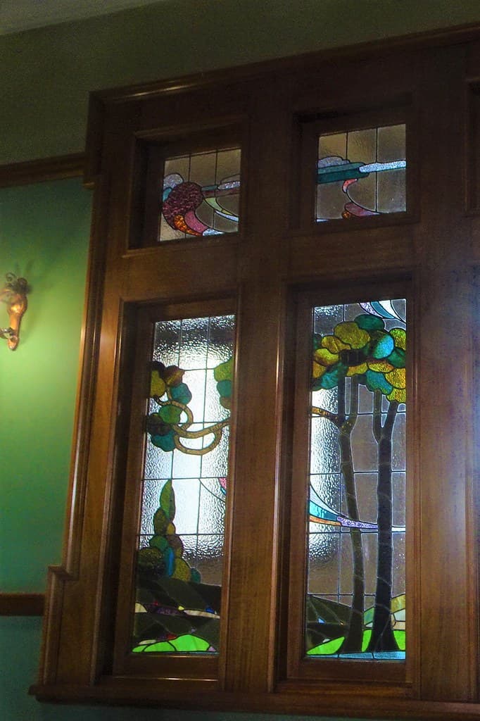 Greenthorpe. George Greene built the 57 roomed Iandra Castle on his 20,000 acre estate in 1908. A small section of the Art Nouveau leadlight windows above the main staircase. .