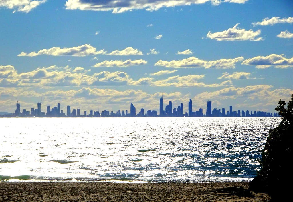 Coolangatta. Across the bay to  the highrise of Surfers Paradise.