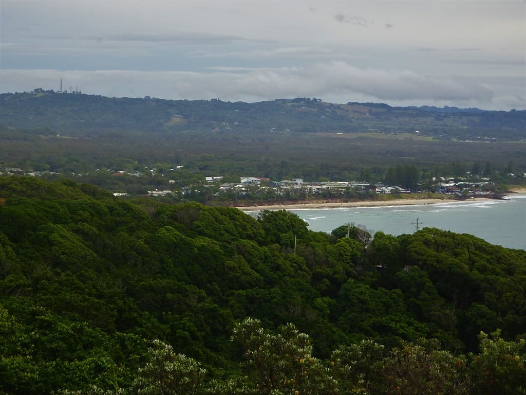 Byron Bay and hinterlands from Cape Byron. Cape Byron was named by Captain James Cook in 1770.