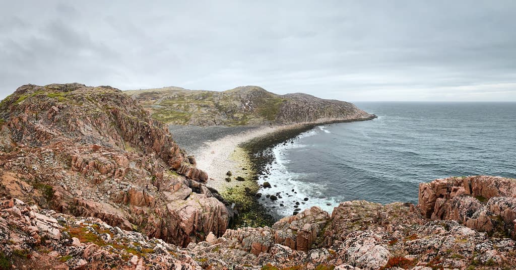Rocky coast of the Arctic ocean near Teriberka, Russia, June 2019
