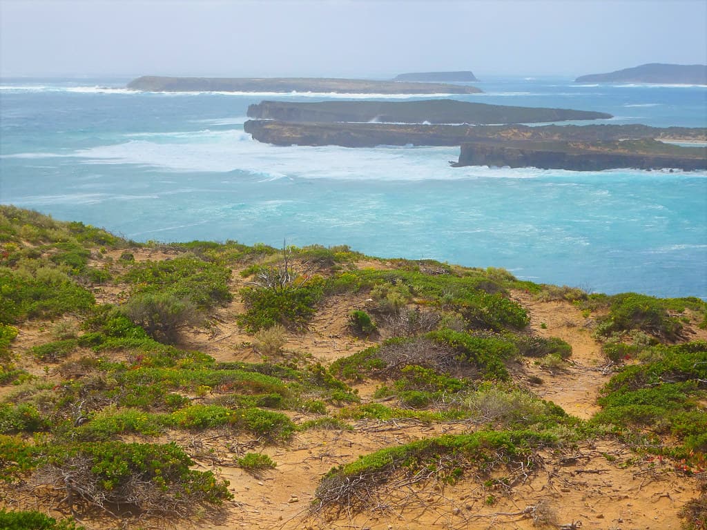 Pondalowie Bay. In Innes National Park Yorke Peninsula.  North Middle and South Islands in the bay.