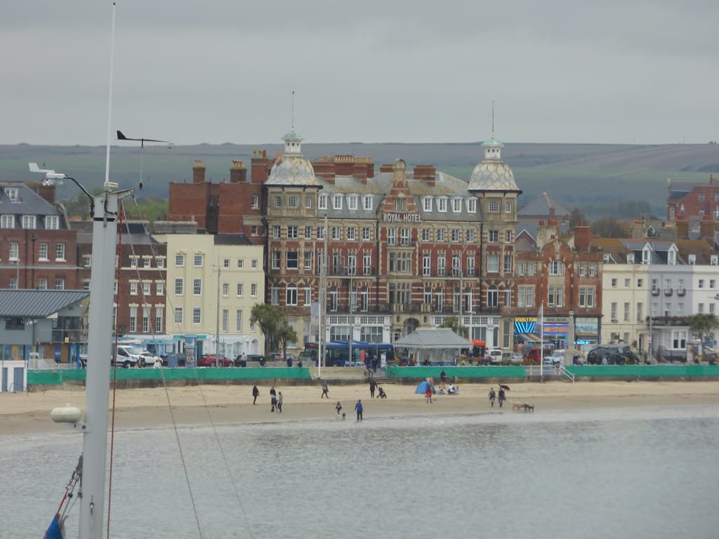 Weymouth Beach from Nothe Gardens - Royal Hotel