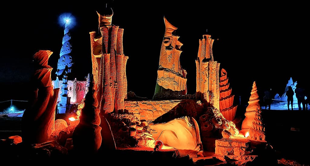 sand castles at night