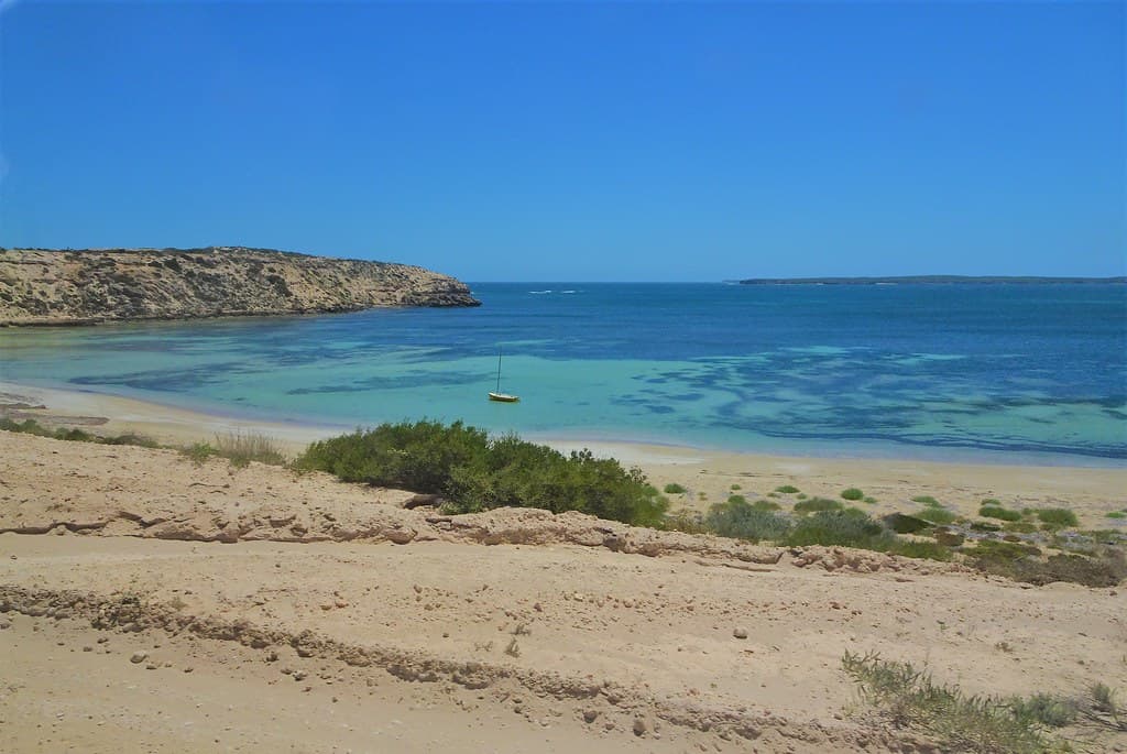 Elliston. Eyre Peninsula. Waterloo Bay. Looking at Wellington Point. Across the bay is Wellesley Point"