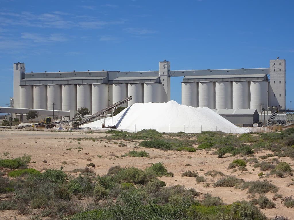 Thevenard. Eyre Peninsula. The second busiest port in South Austalia after Port Adelaide. Grain silos and salt hill waiting to be exported. .   .