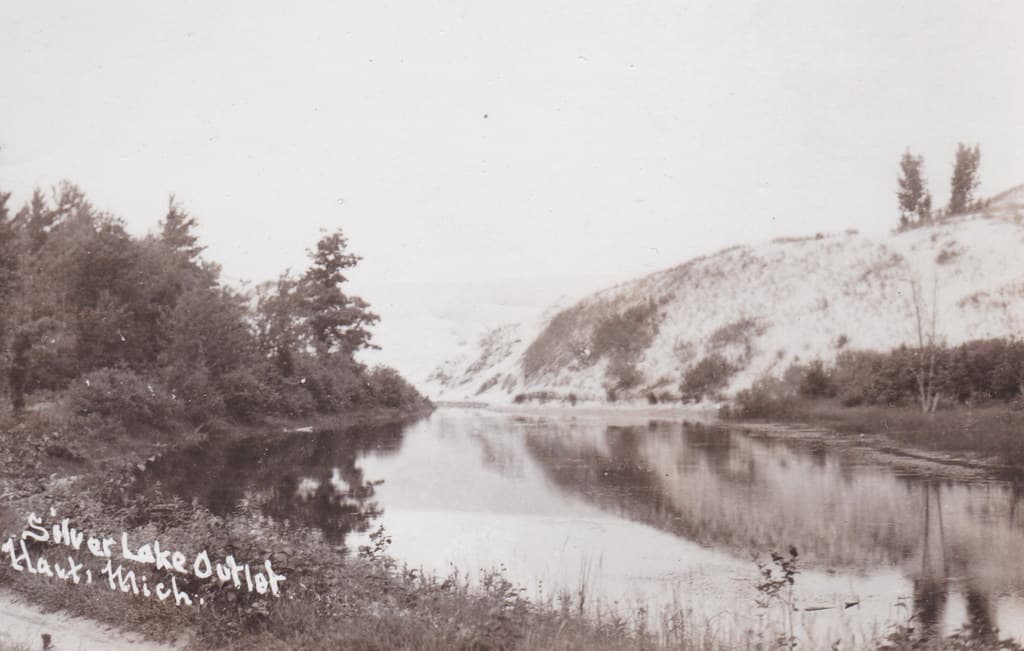 CEN Hart Mears Oceana MI RPPC DUNES & OUTLET @ Juniper Beach near Hart & the Silver Lake State Park & the famous Sand Dunes on Lake Michigan just north of the Little Sable Point USCG Lighthouse-