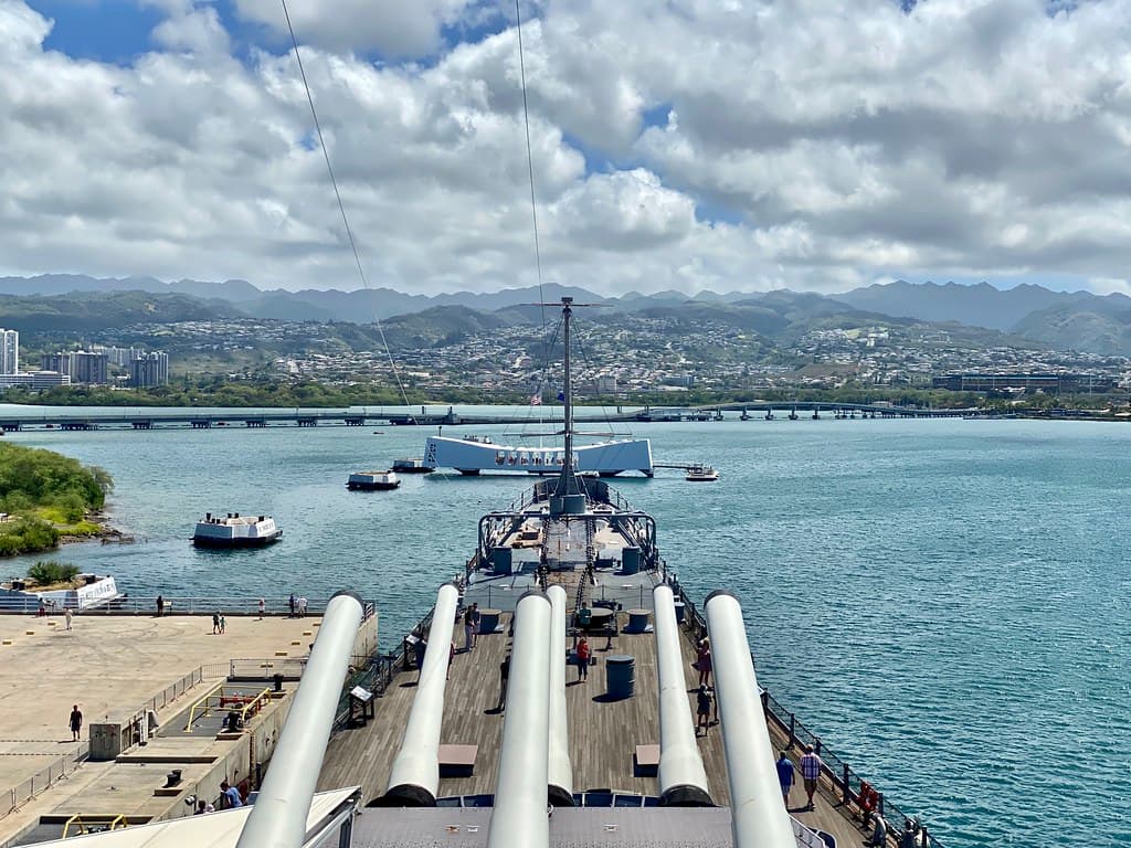 USS Arizona Memorial from Battleship USS Missouri Memorial, Pearl Harbor, Honolulu, HI
