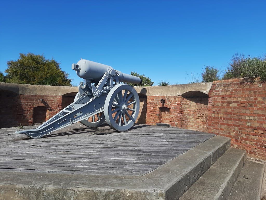Adelaide. Semaphore. Cannon within Fort Glanville pointing out to St Vincents Gulf..   Built in 1880.