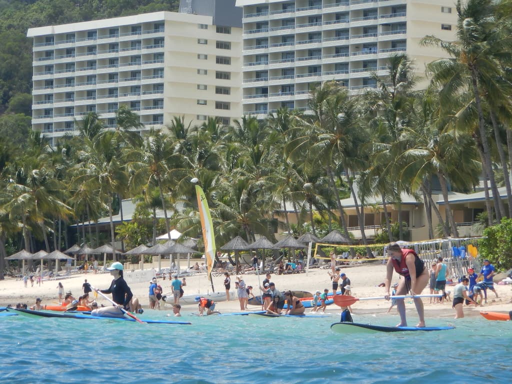 Paddleboards in the calm shallow water