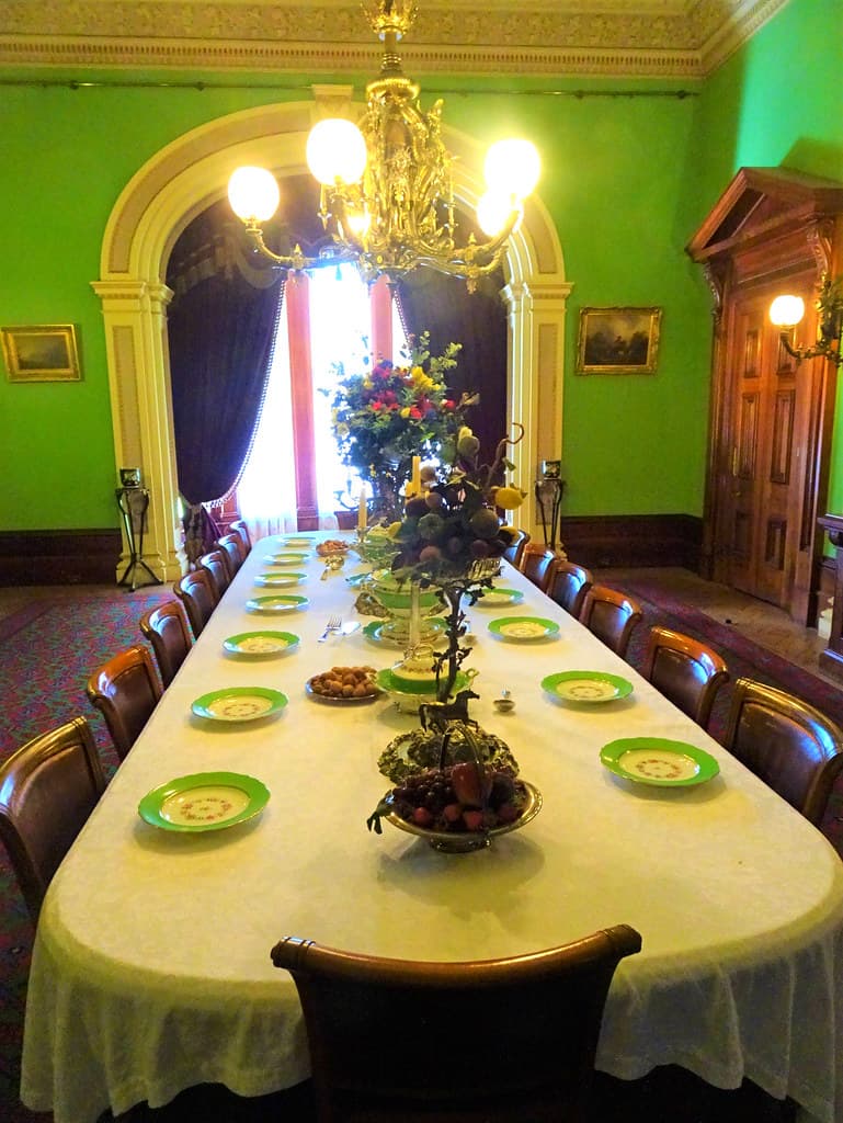 Werribee. Dining room and table setting in Werribee Park mansion built in 1875 for the Chirnside brothers.