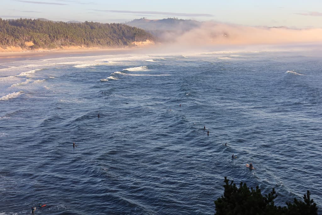 Surfers lining up