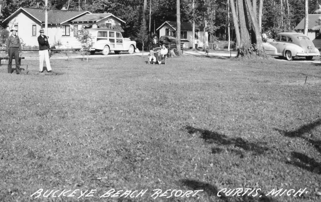 UP Curtis MI RPPC 1940s-50s BUCKEYE BEACH Resort Cabins on Big or South Manistique Lake known as Whitefish Lake Family Vacation Hunting Fishing & Honeymoons Too near Gould City and Germfask in Mackinac Co 23-