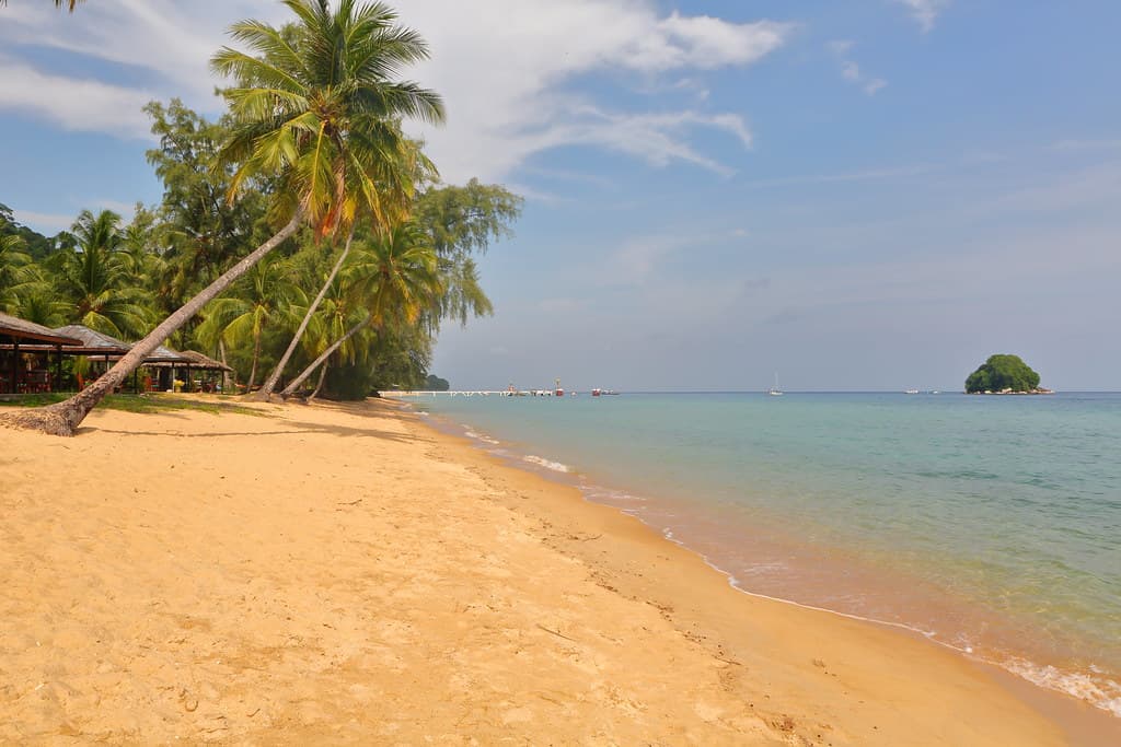 Beach on Tioman Island with Renggis Island, Malaysia