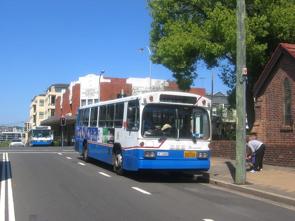 I.D.s 1320 & 18447 photographed by John Ward on 2006-10-05 of State Transit Authority (S.T.A.) Mercedes 0305 MK II 2347 & Mercedes O305 MK IV 2744 in Booth Street at Johnston Street, Annandale, Sydney, N.S.W., Australia.