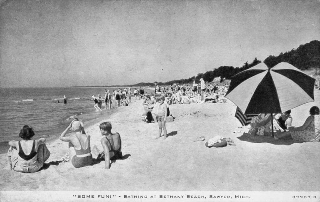 SW Sawyer MI built 1906 BEACH BABES @ BETHANY BEACH RESORT POPULAR WITH SWEDS'S in the RESORT ERA visitors enjoyed lazy summers on the beaches & countryside of SW Michigan Vacation Memories Berrien Co.