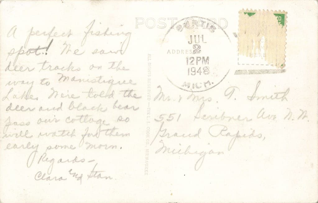 UP Curtis MI RPPC 1940s-50s BUCKEYE BEACH Resort Cabins on Big or South Manistique Lake known as Whitefish Lake Family Vacation Hunting Fishing & Honeymoons Too near Gould City and Germfask in Mackinac Co 27-9