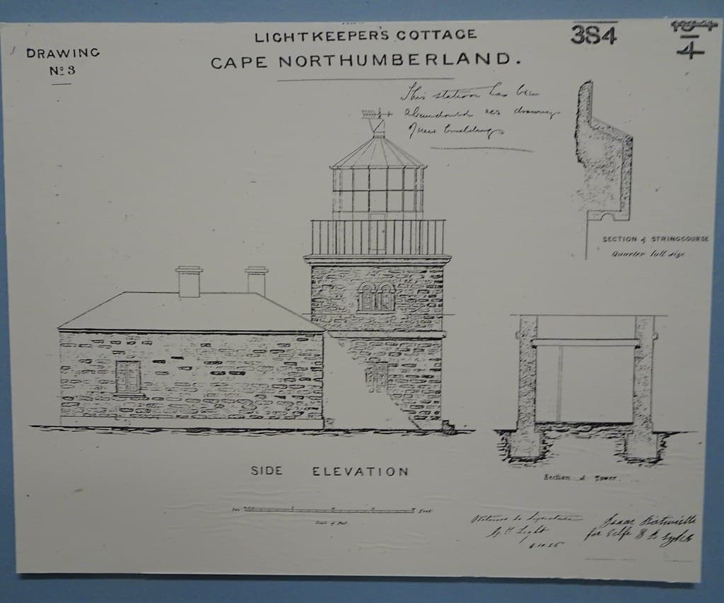 Port MacDonnell. This drawing of the 1859 Cape Northumberland lighthouse and keepers cottage is in the town's Maritime Museum. It was replaced with a new lighthouse in 1882.