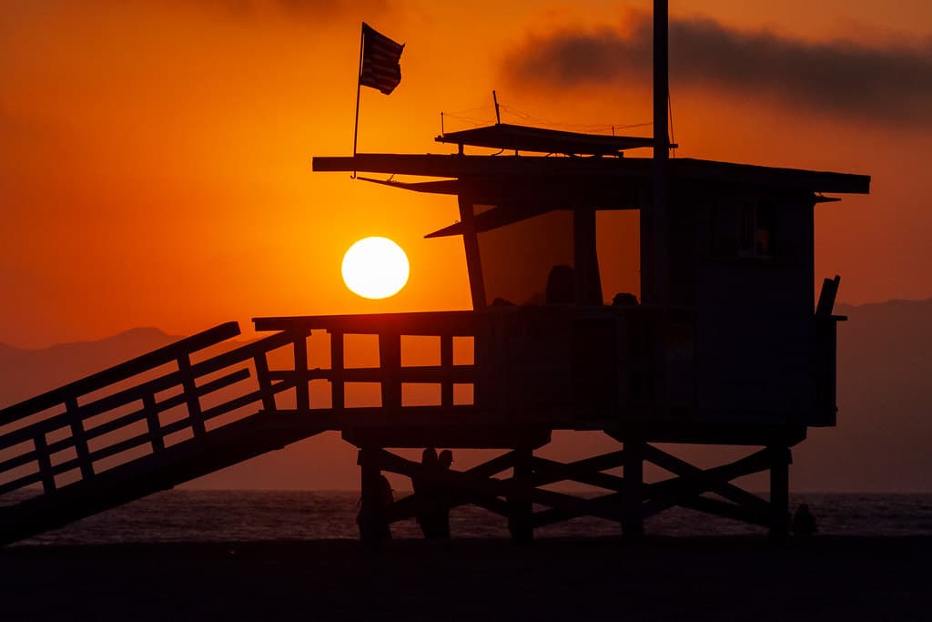 Sunset on Lifeguard Tower on Venice Beach, California 2016