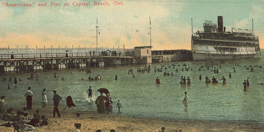 SHIP THE STEAMER SS AMERICANA at the RESORT ERA Lake Erie Boat Landing & Beachfront Pier @ Fort Erie Crystal Beach Ontario Canada built for Lake Erie Excursion Co. in 1908 @ Buffalo Dry Dock1