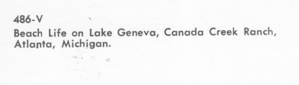 NE Atlanta Onaway MI 1950s Aerial View of the Beach @ CANADA CREEK RANCH Resort on Lake Geneva Deer Hunters Trophy Dream Racks on the Annual Buck Pole established 1934 Lake Geneva in Montmorency Co.-