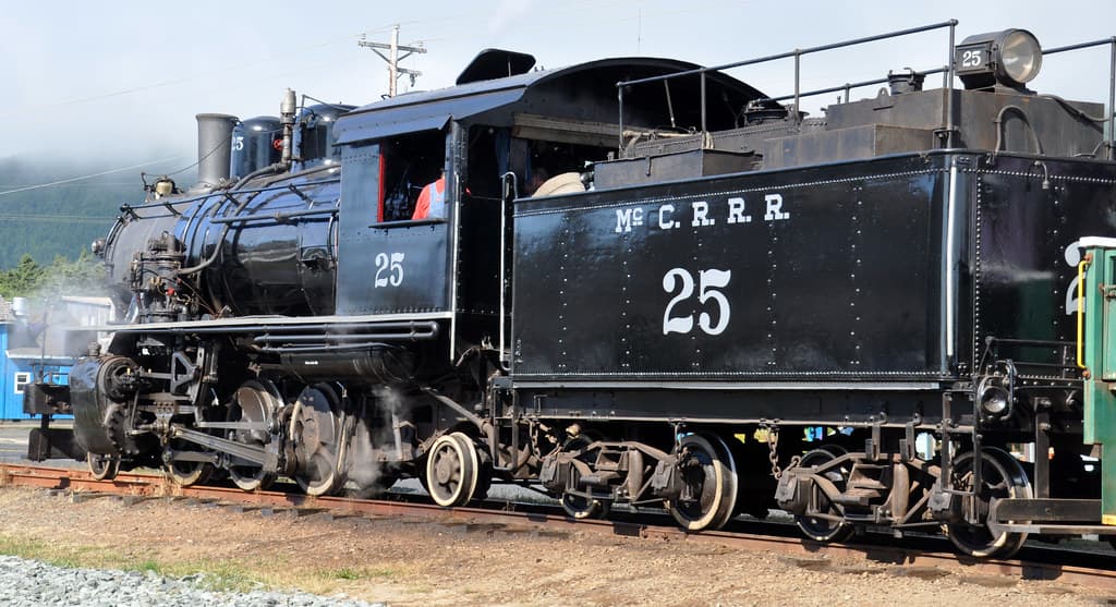 McCloud River Railroad # 25 (American Locomotive Company 2-6-2 steam locomotive) + tender (Rockaway Beach, Oregon, USA) 11