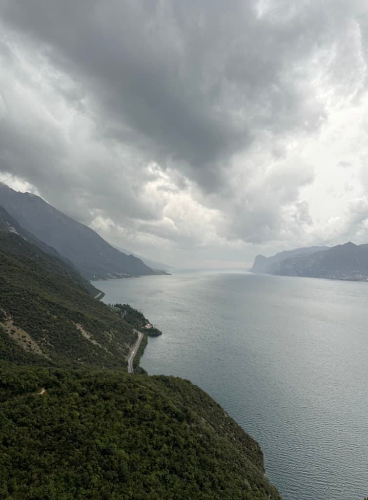 View of the Lake Garda landscape from the mountain near Torbole sul Garda, Nago-Torbole, Trentino-Alto Adige, Italy, October 2023