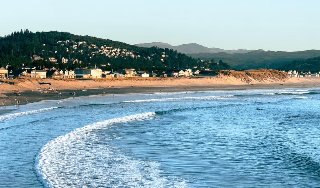 A busy Pacific City beach seen on a sweltering October afternoon - Pacific City, Oregon