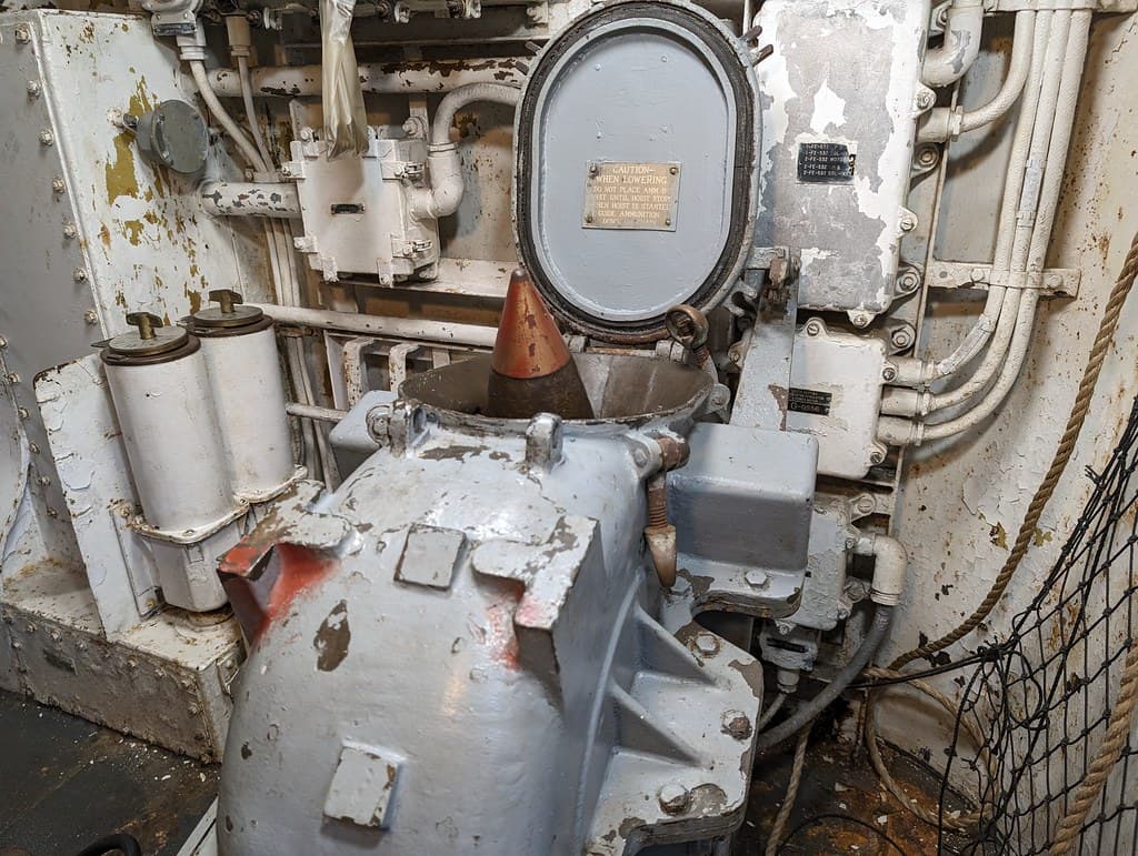 Shell in cavity, Battleship Iowa, Long Beach, California, USA