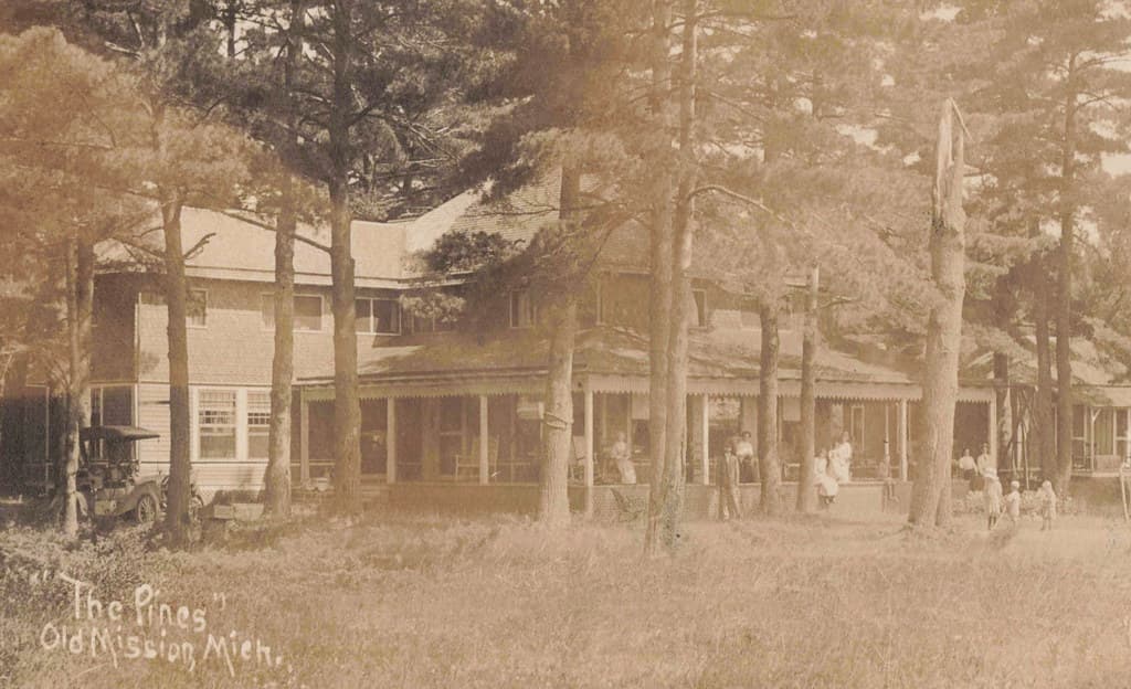 NW Old Mission Traverse MI c.1908 RPPC TENNIS ANYONE THE PINES RESORT BEACH ON THE BAY Photographer HERBERT Photo near Neahtawanta Bowers Harbor RESORTERSSteamer Ferry and the Railroad Era1